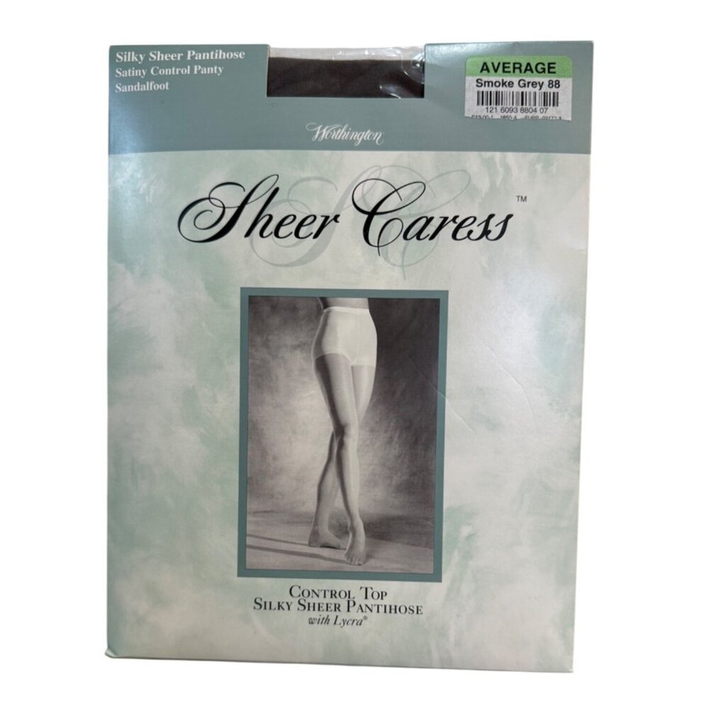 Sheer Caress Control Top Silk Sheer Pantyhose Color Smoke Grey Sandalfoot Size M